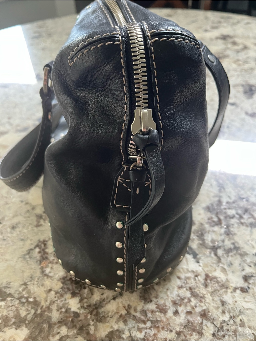 Michael Kors black leather satchel with silver detail. Pre-owned Condition-Good - Picture 7 of 8